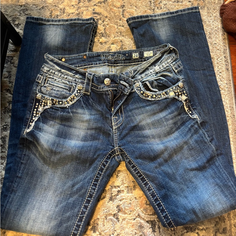 Miss Me Women's Dark Blue Boot Cut Jeans with Rhinestone Accents